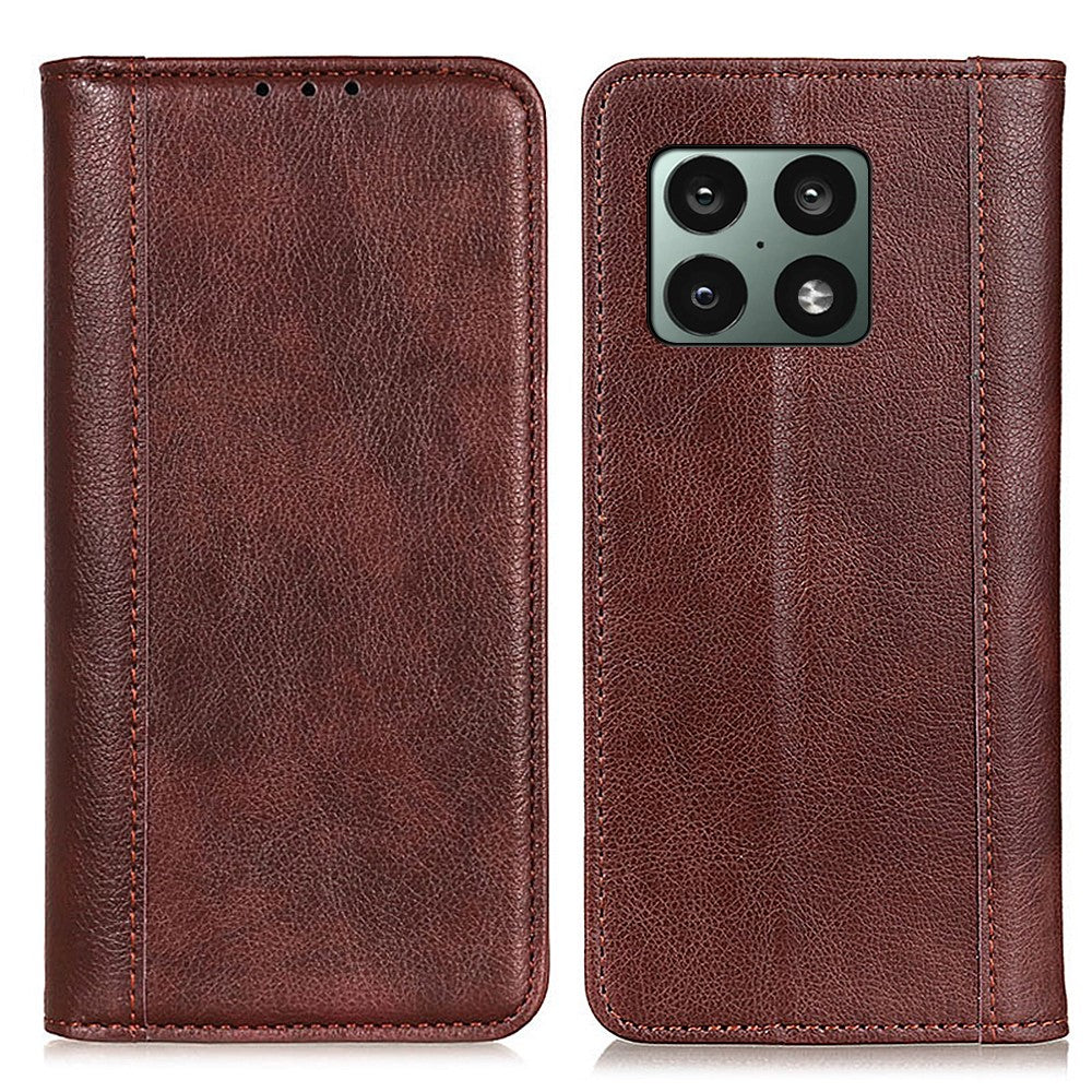 Genuine leather case with magnetic closure for OnePlus 10 Pro - Brown