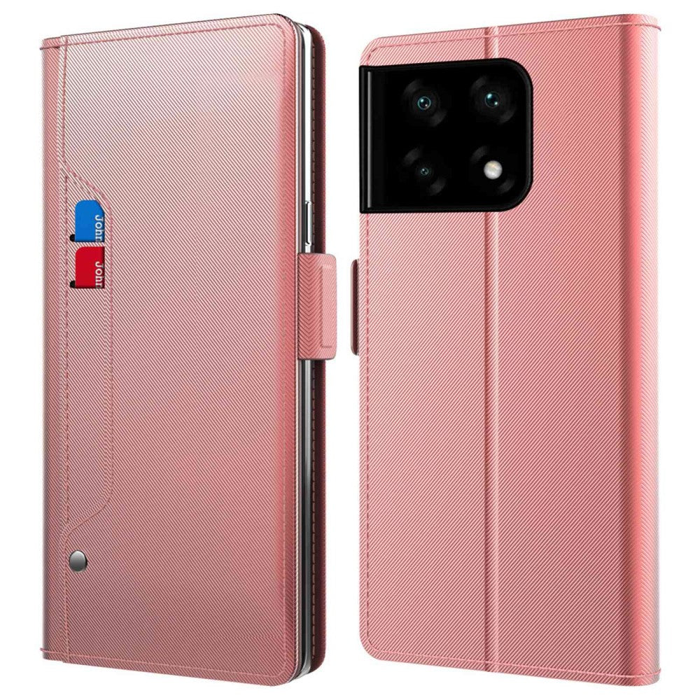 Phone case with make-up mirror and slick design for OnePlus 10 Pro - Rose Gold