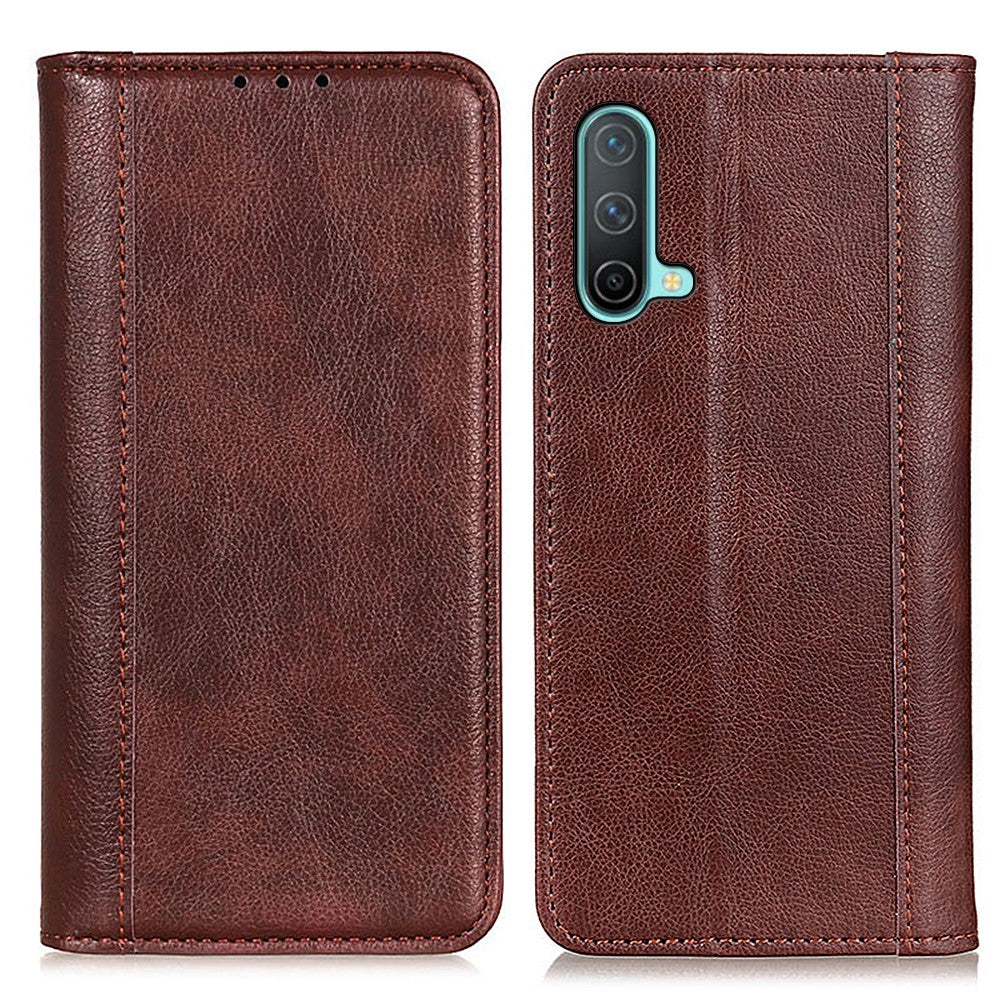 Genuine leather case with magnetic closure for OnePlus Nord CE 2 5G - Brown