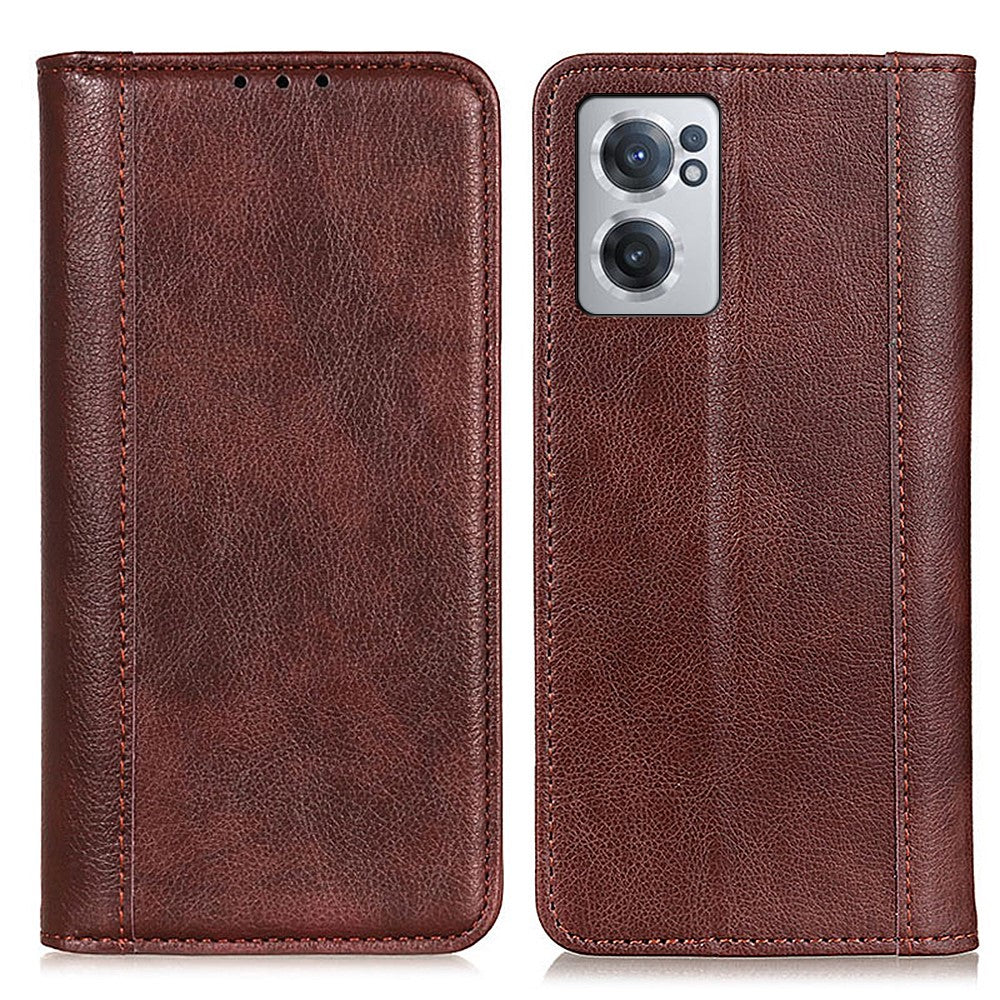 Genuine leather case with magnetic closure for OnePlus Nord CE 2 5G - Brown