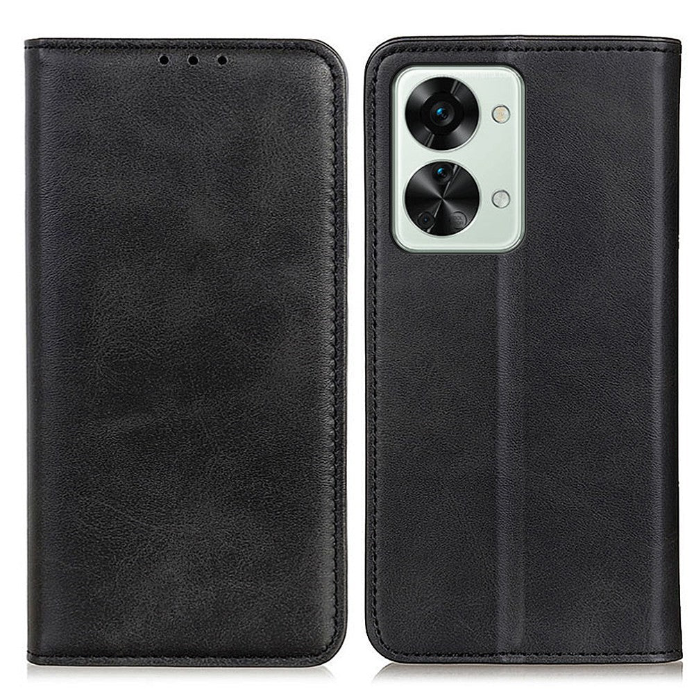 Wallet-style genuine leather flipcase for OnePlus Nord 2T - Black