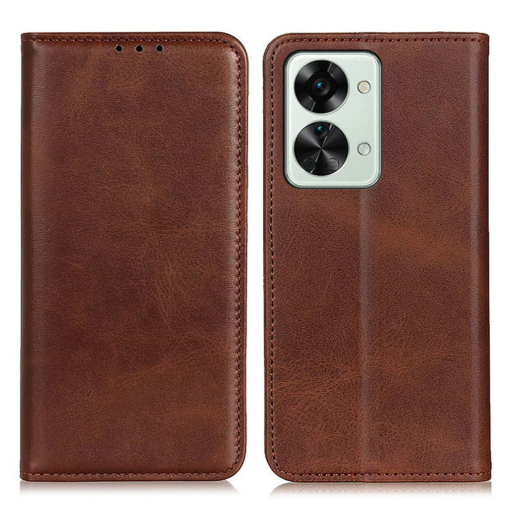 Wallet-style genuine leather flipcase for OnePlus Nord 2T - Coffee