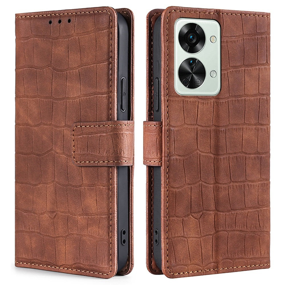 Crocodile textured leather case for OnePlus Nord 2T - Brown