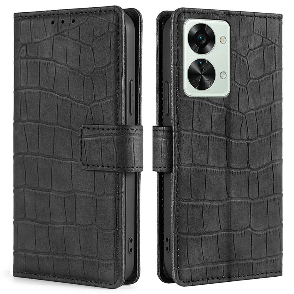 Crocodile textured leather case for OnePlus Nord 2T - Black