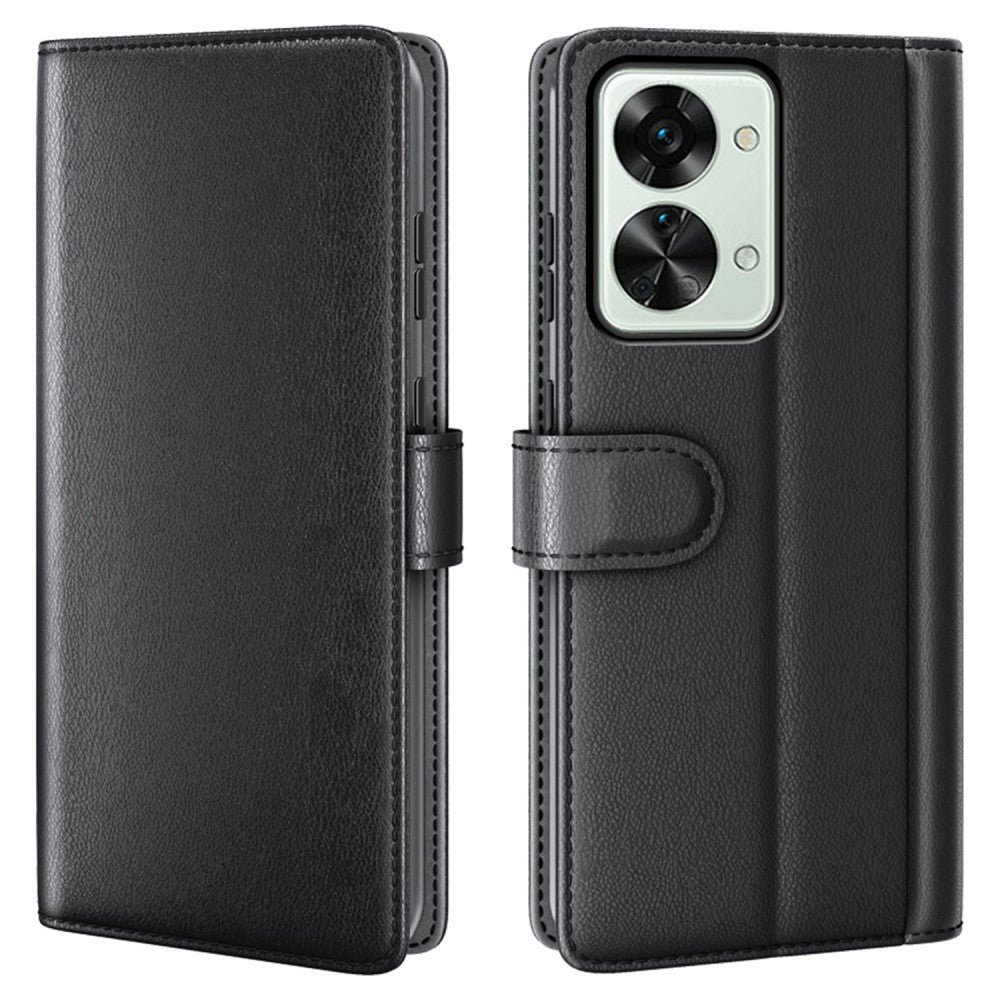 Genuine leather case with credit card slots for OnePlus Nord 2T - Black