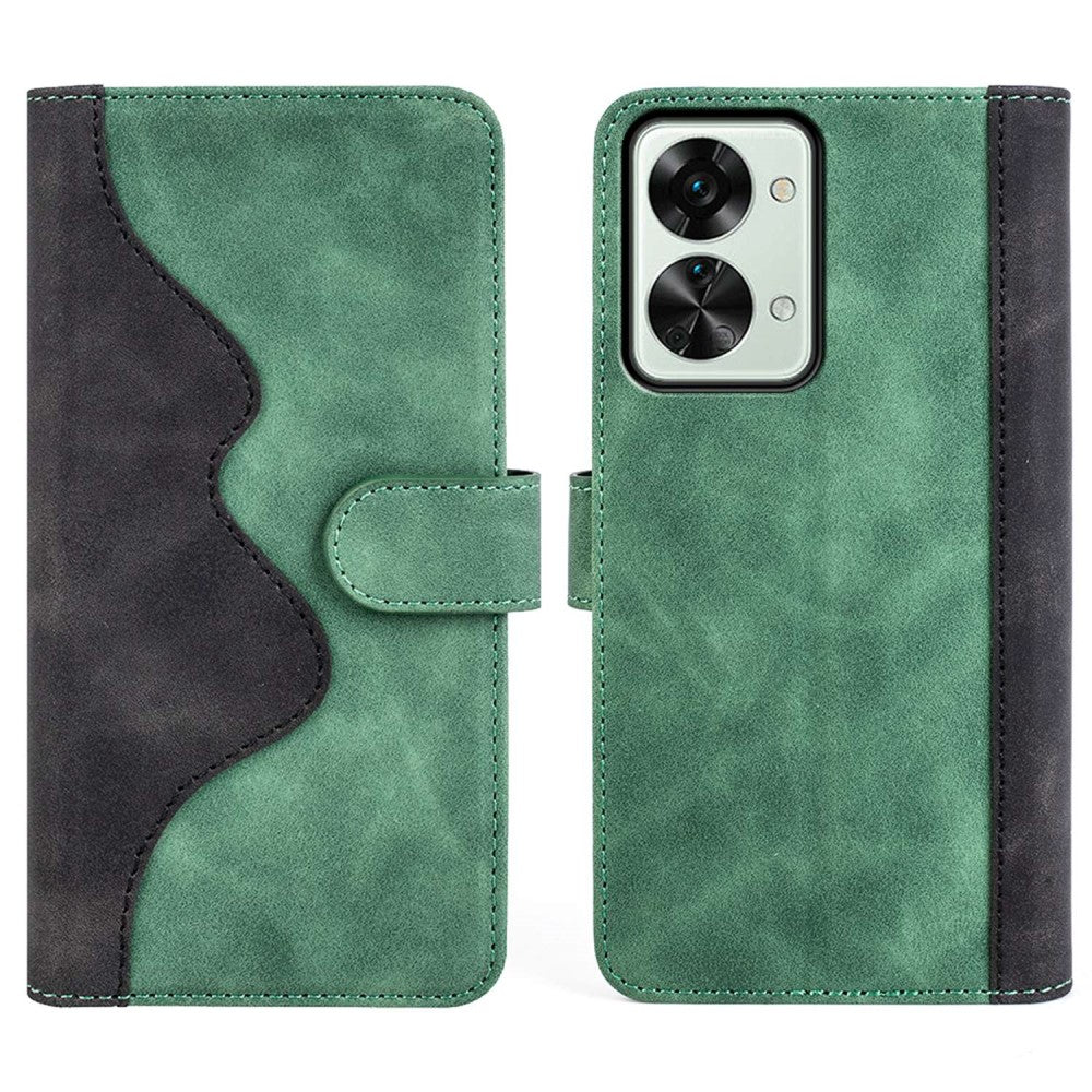 Two-color leather flip case for OnePlus Nord 2T - Green