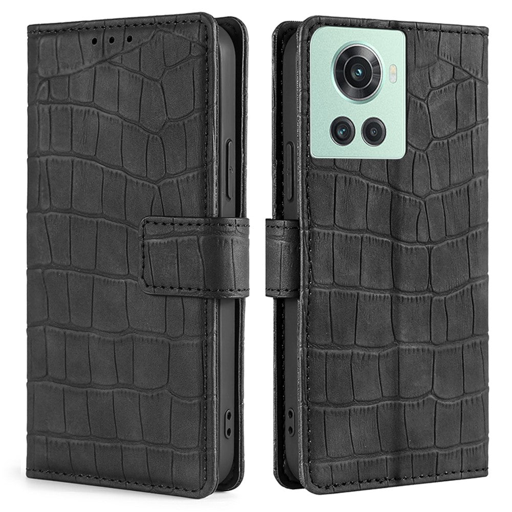 Crocodile textured leather case for OnePlus 10R / Ace - Black