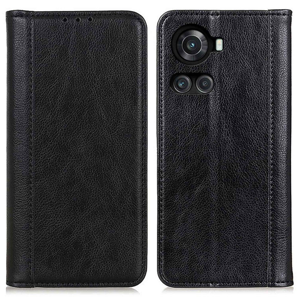 Genuine leather case with magnetic closure for OnePlus 10R / Ace - Black