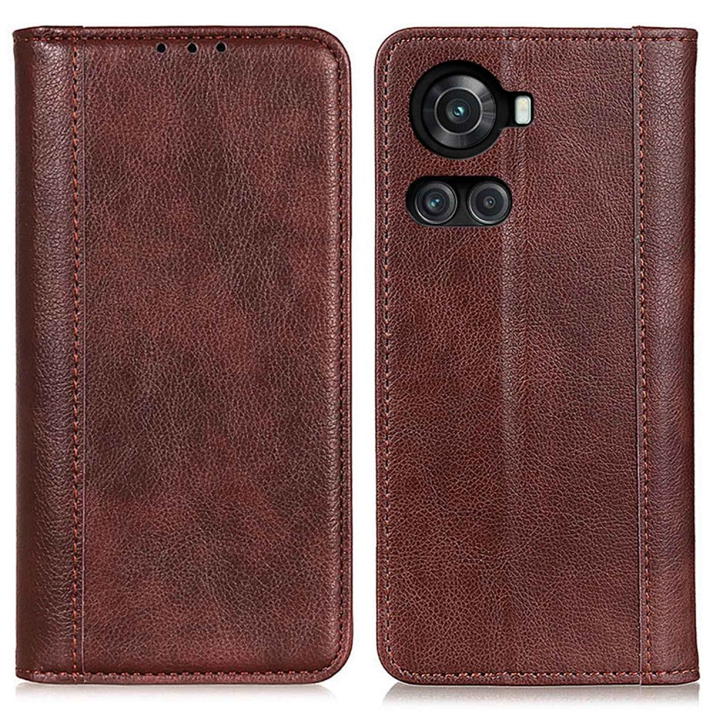 Genuine leather case with magnetic closure for OnePlus 10R / Ace - Brown