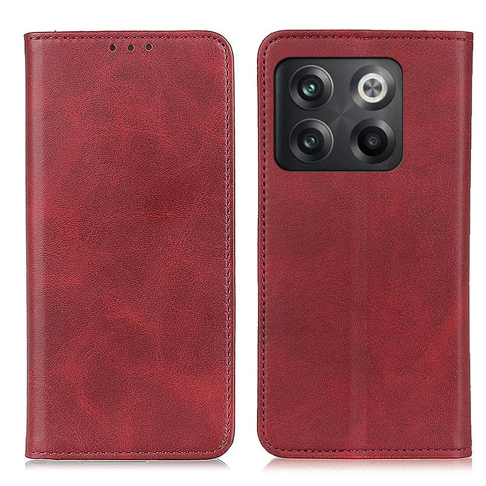 Wallet-style genuine leather flipcase for OnePlus Ace Pro / 10T - Red