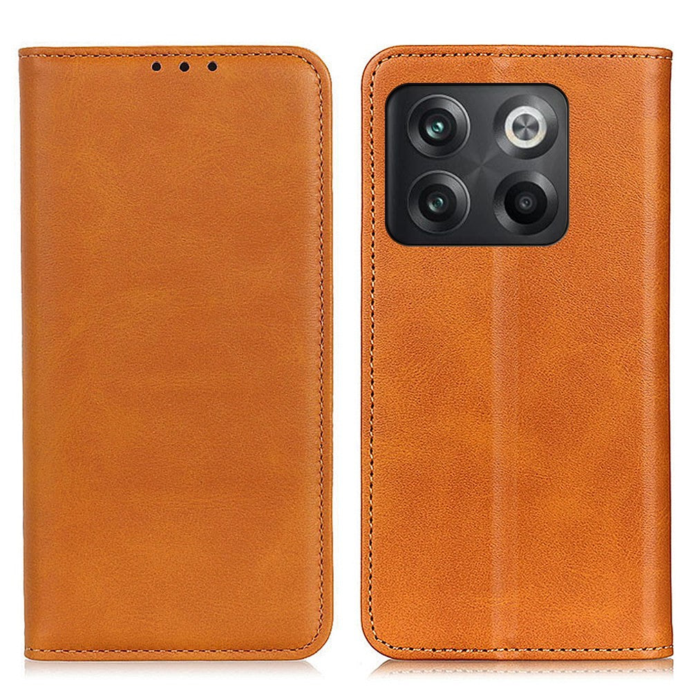 Wallet-style genuine leather flipcase for OnePlus Ace Pro / 10T - Brown