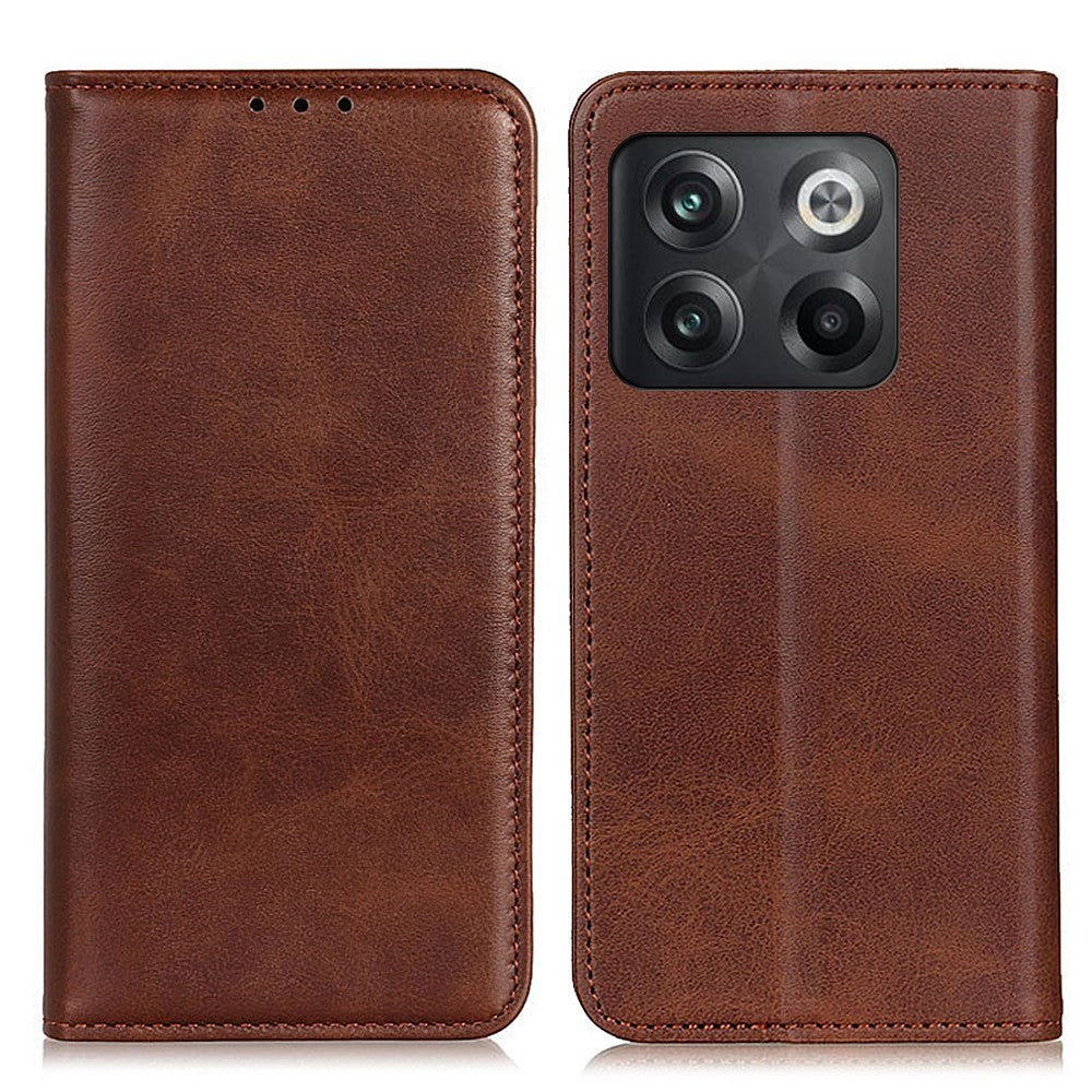 Wallet-style genuine leather flipcase for OnePlus Ace Pro / 10T - Coffee