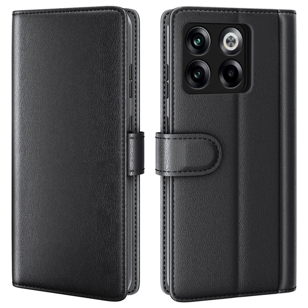 Genuine leather case with credit card slots for OnePlus Ace Pro / 10T - Black