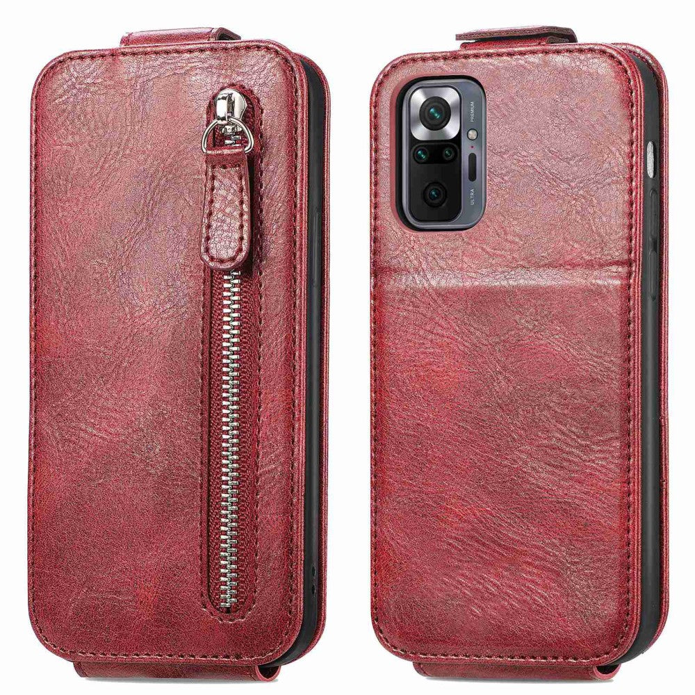 Vertical flip phone case with zipper for Xiaomi Redmi Note 10 Pro / 10 Pro Max - Red