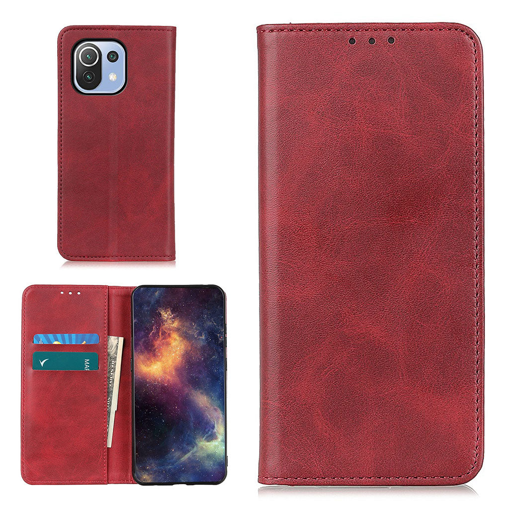 Wallet-style genuine leather flipcase for Xiaomi Mi 11 Lite 5G / Mi Lite - Red