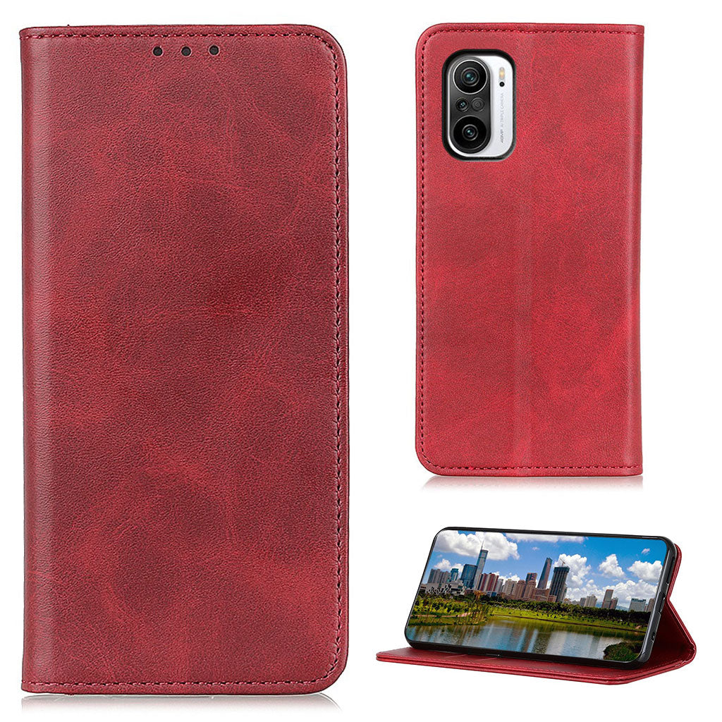Wallet-style genuine leather flipcase for Xiaomi Mi 11i / K40 / Poco F3 - Red