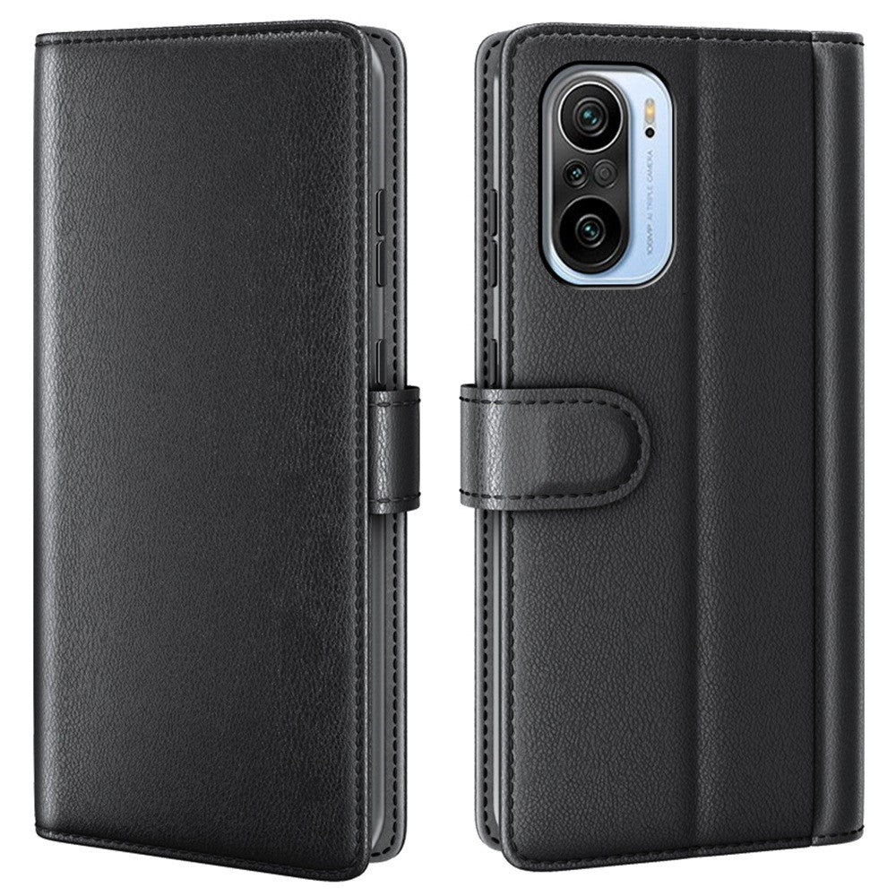 Genuine leather case with credit card slots for Xiaomi Mi 11i / Poco F3 / K40 - Black