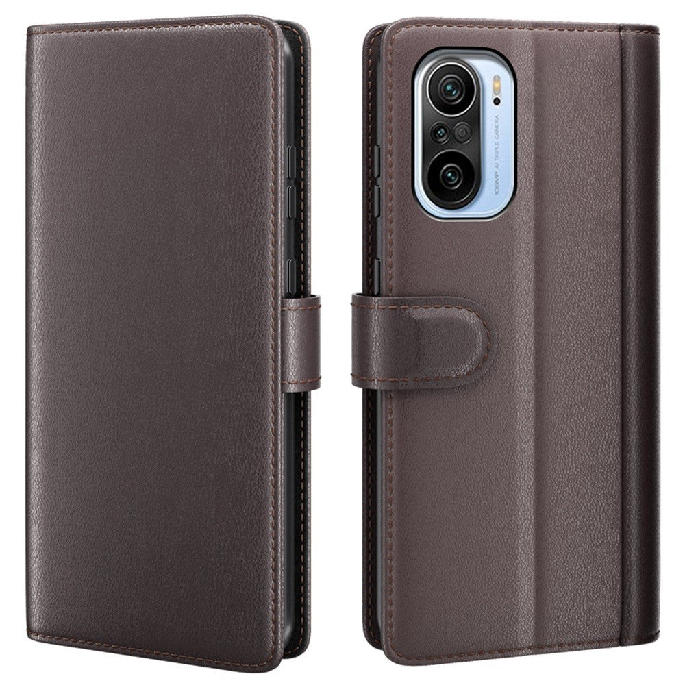 Genuine leather case with credit card slots for Xiaomi Mi 11i / Poco F3 / K40 - Brown