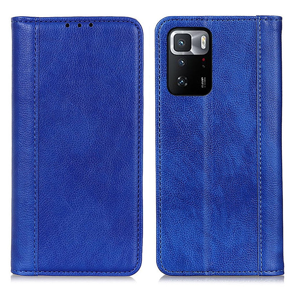 Genuine leather case with magnetic closure for Xiaomi Poco X3 GT - Blue