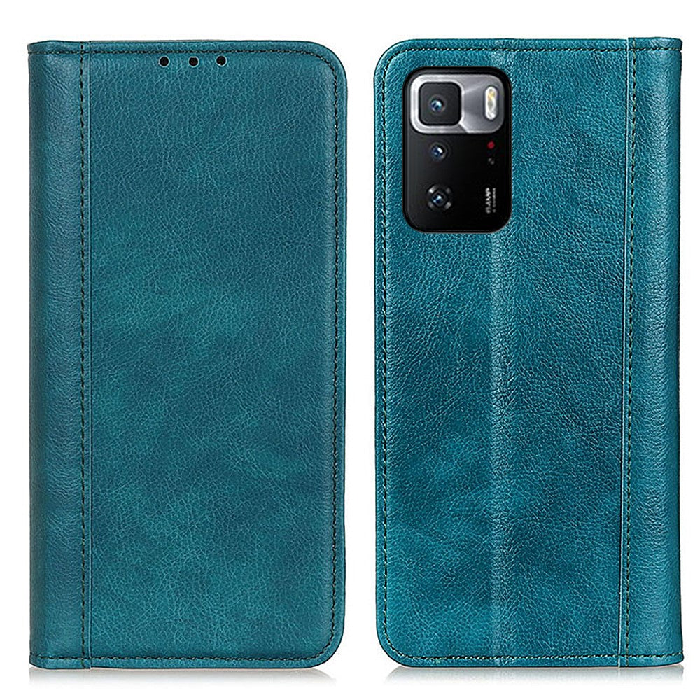 Genuine leather case with magnetic closure for Xiaomi Poco X3 GT - Green