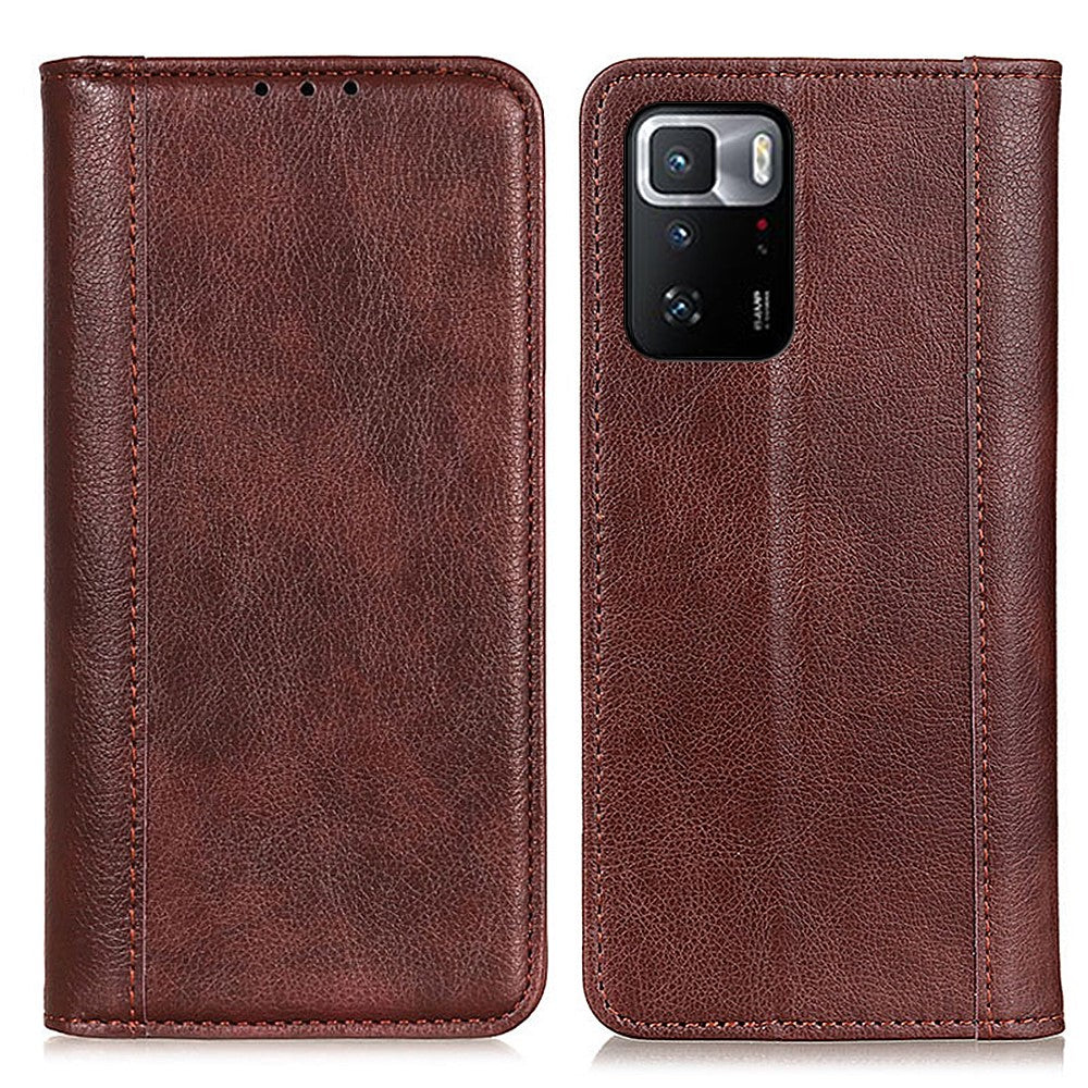 Genuine leather case with magnetic closure for Xiaomi Poco X3 GT - Brown