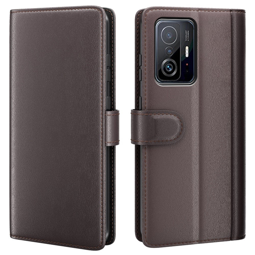 Genuine leather case with credit card slots for Xiaomi 11T / 11T Pro - Brown