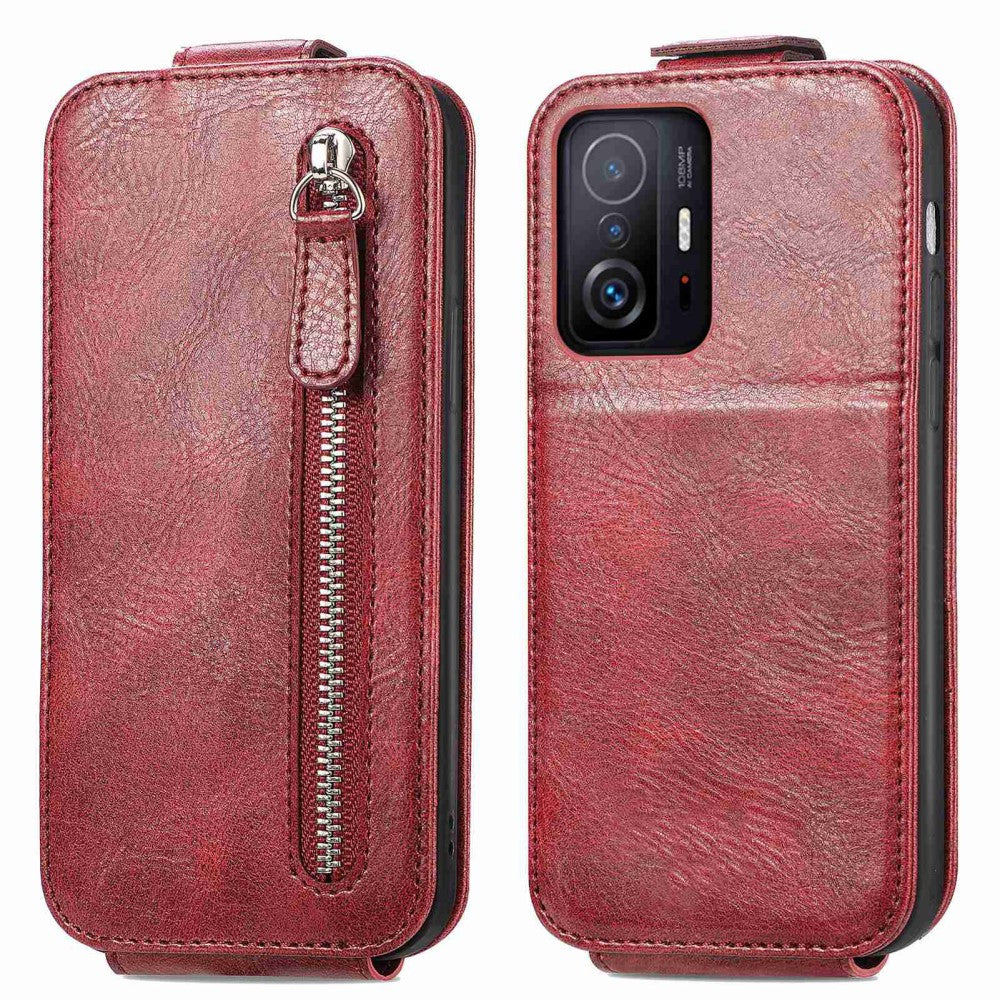 Vertical flip phone case with zipper for Xiaomi 11T / 11T Pro - Red