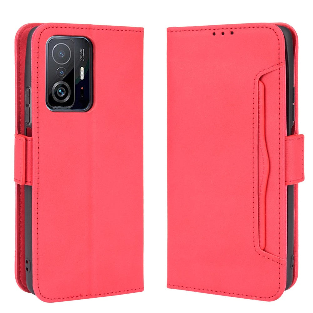 Modern-styled leather wallet case for Xiaomi 11T / 11T Pro - Red