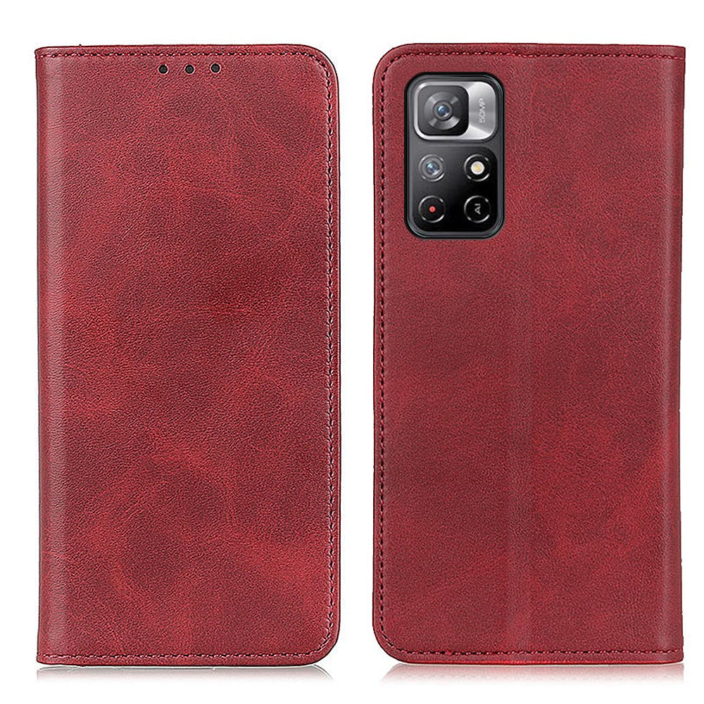 Wallet-style genuine leather flipcase for Xiaomi Redmi Note 11T 5G / Note 11S 5G - Red