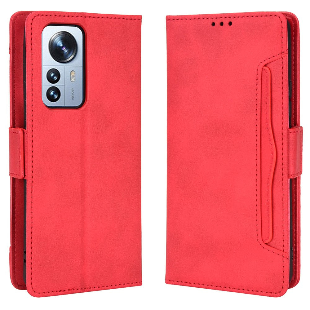 Modern-styled leather wallet case for Xiaomi 12 Pro - Red