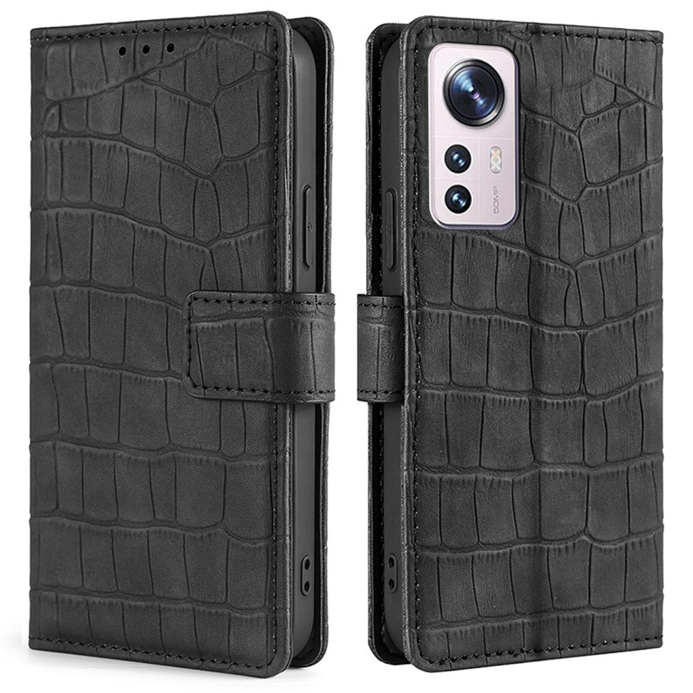 Crocodile textured leather case for Xiaomi 12 Pro - Black