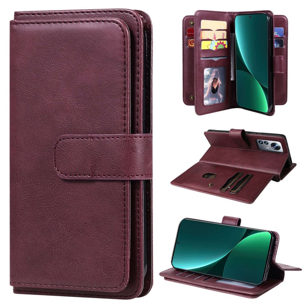 10-slot wallet case for Xiaomi 12 Pro - Wine Red
