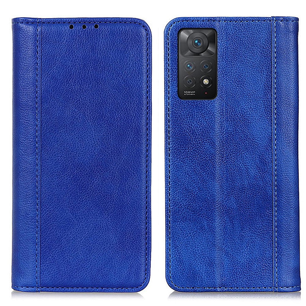 Genuine leather case with magnetic closure for Xiaomi Redmi Note 11 Pro 5G - Blue