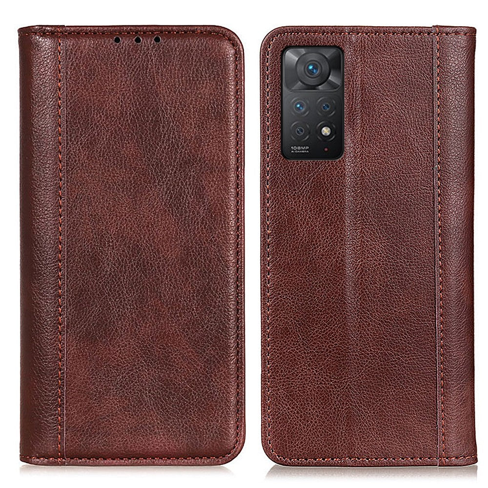 Genuine leather case with magnetic closure for Xiaomi Redmi Note 11 Pro 5G - Brown