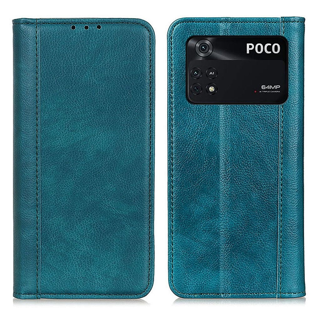 Genuine leather case with magnetic closure for Xiaomi Poco M4 Pro - Green