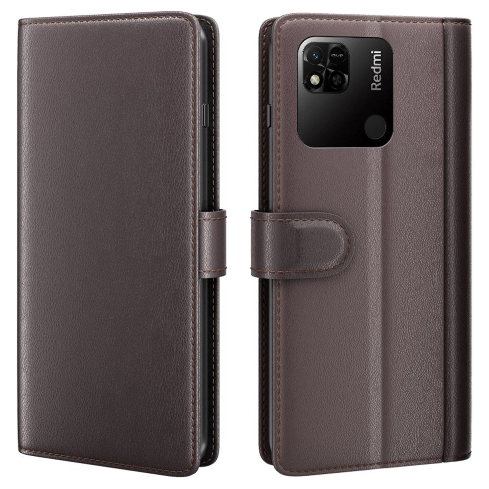 Genuine leather case with credit card slots for Xiaomi Redmi 10A - Brown