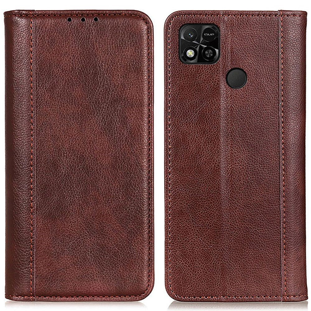 Genuine leather case with magnetic closure for Xiaomi Redmi 10A - Brown