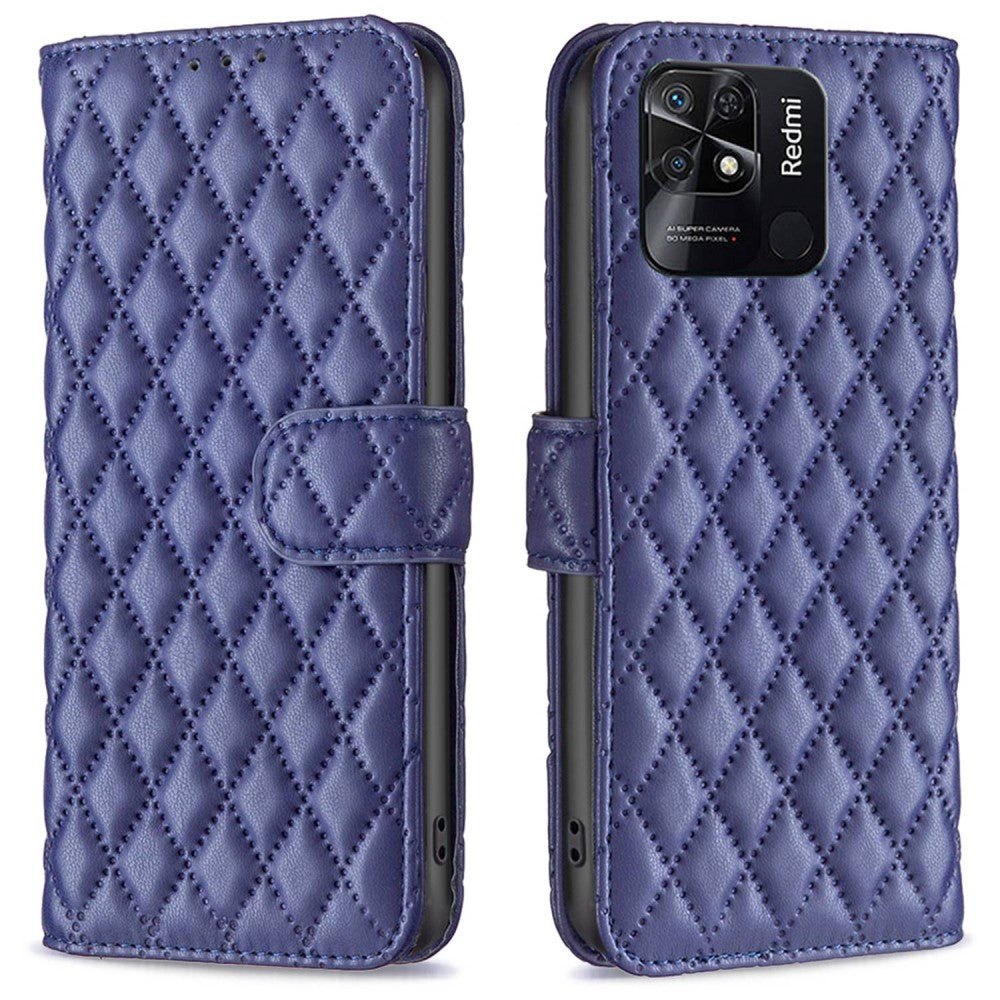 Rhombus pattern matte flip case for Xiaomi Redmi 10C - Blue