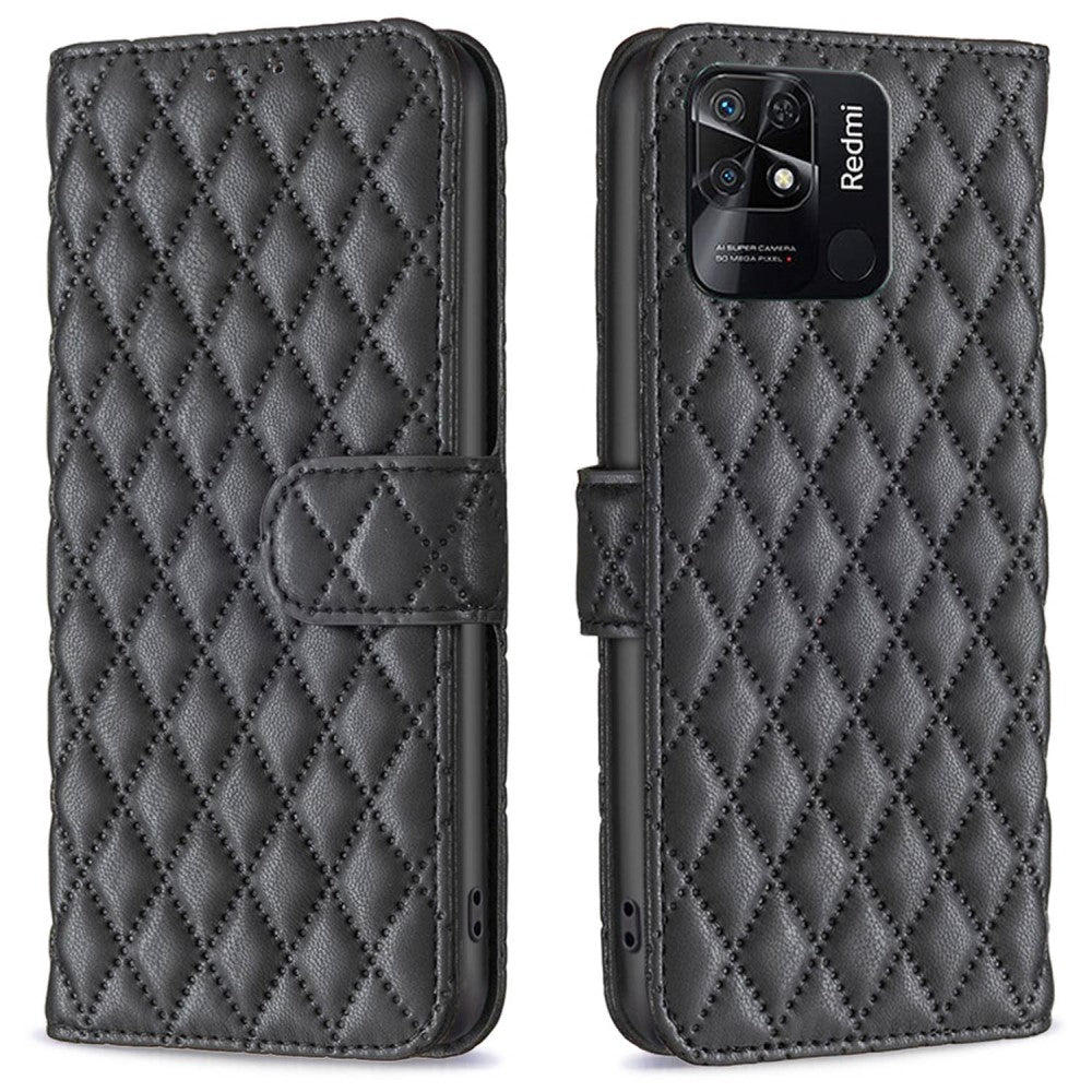 Rhombus pattern matte flip case for Xiaomi Redmi 10C - Black