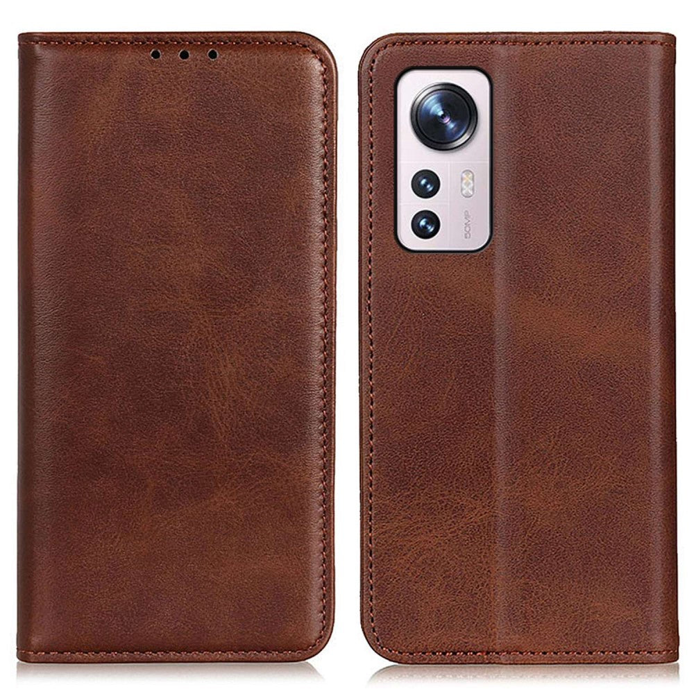 Wallet-style genuine leather flipcase for Xiaomi 12 Lite - Coffee