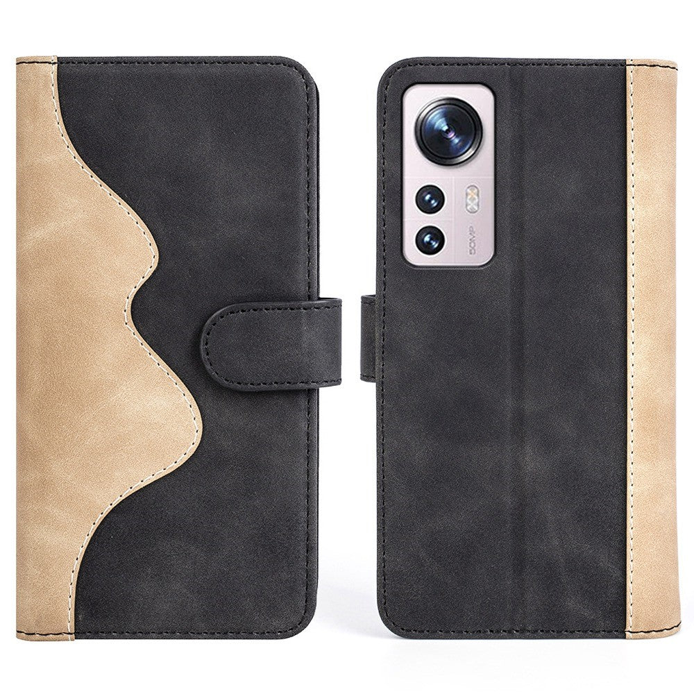 Two-color leather flip case for Xiaomi 12 Lite - Black