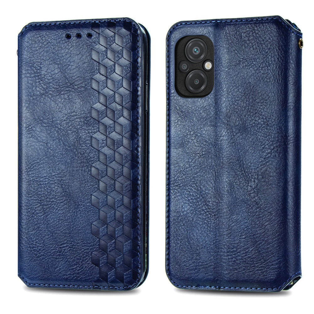 Leather case with a stylish rhombus imprint for Xiaomi Poco M5 - Blue