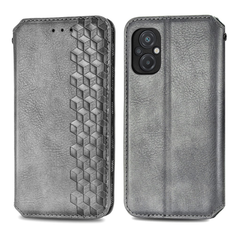 Leather case with a stylish rhombus imprint for Xiaomi Poco M5 - Grey