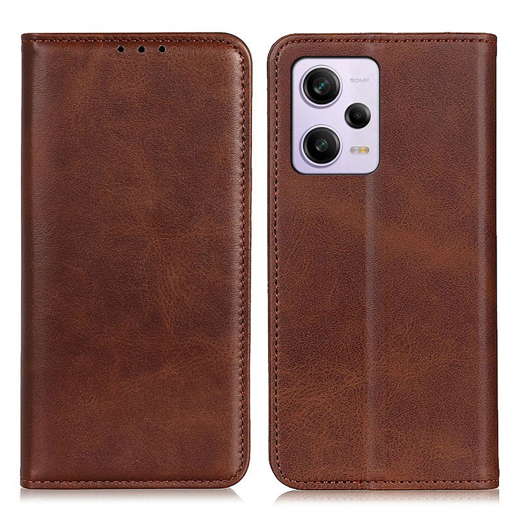 Wallet-style genuine leather flipcase for Xiaomi Redmi Note 12 Pro - Coffee