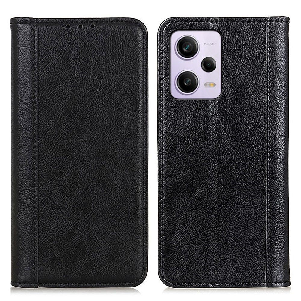 Genuine leather case with magnetic closure for Xiaomi Redmi Note 12 Pro - Black