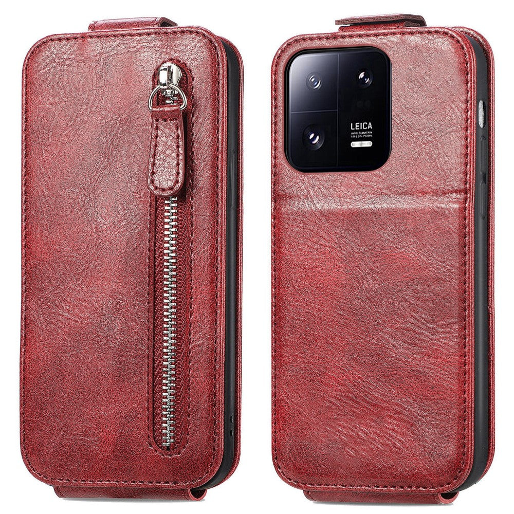 Vertical flip phone case with zipper for Xiaomi 13 Pro - Red
