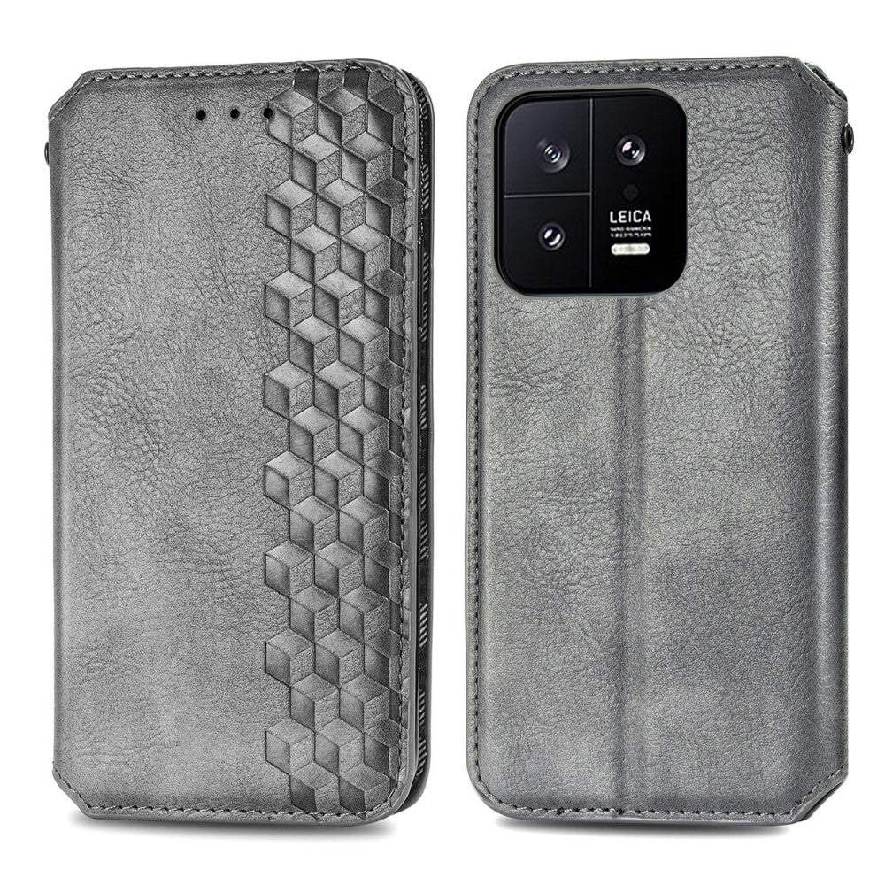 Leather case with a stylish rhombus imprint for Xiaomi 13 - Grey