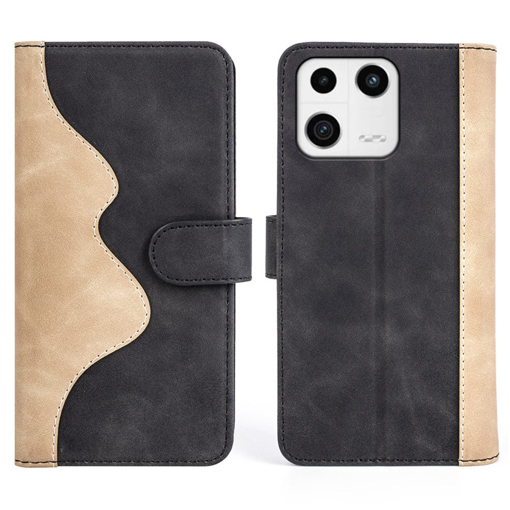 Two-color leather flip case for Xiaomi 13 - Black