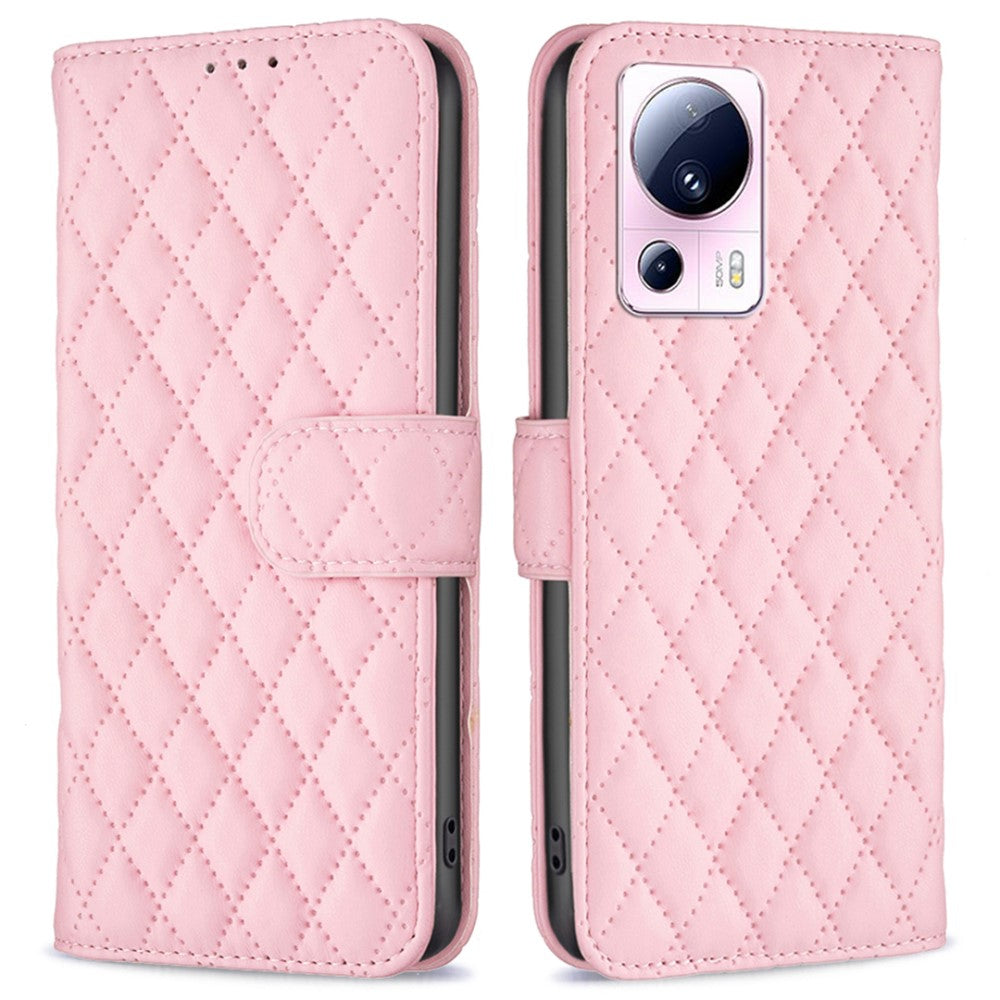 Rhombus pattern matte flip case for Xiaomi 13 Lite / Civi 2 - Pink