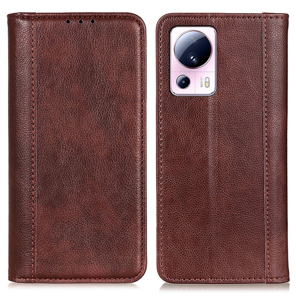 Genuine leather case with magnetic closure for Xiaomi 13 Lite / Civi 2 - Brown